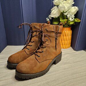 Dunes Women's Kobe Heeled Combat Boots (Brown/Tan)